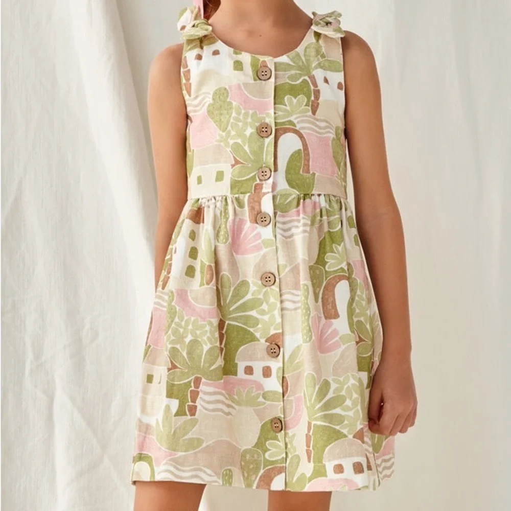 Mayoral Resort Pink & Green Tropical Printed Dress